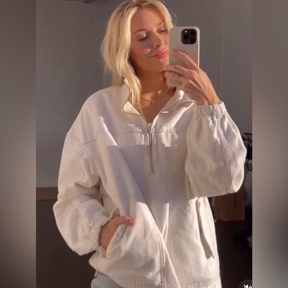 LDND Denim Cassie Randolf 1/2 Zip Cream Denim Jacket Oversized 100% Organic - Picture 1 of 8